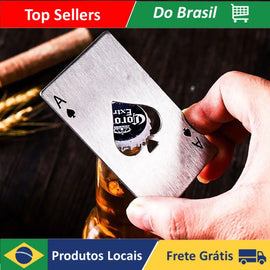 Abridor de Garrafas em Aço Inoxidável Formato Carta de Baralho: Compacto, Moderno e Ideal para Todas as Ocasiões!