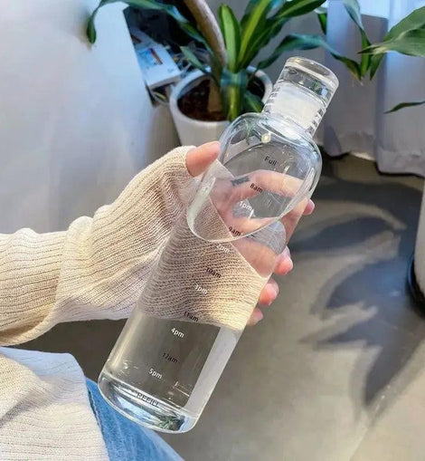 Garrafa Transparente 500ml com Marcador de Tempo – Hidrate-se com Estilo e Precisão