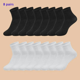 8 Pares de Meias Pretas de Algodão - Conforto, Estilo e Calor para Homens e Mulheres no Outono/Inverno.
