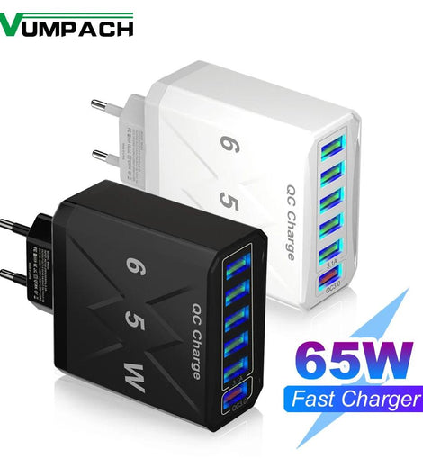 Carregador USB de 6 Portas com 65W para Todas as Suas Necessidades!