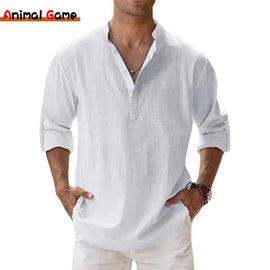 Camisa de Algodão e Linho Leve para Homens
