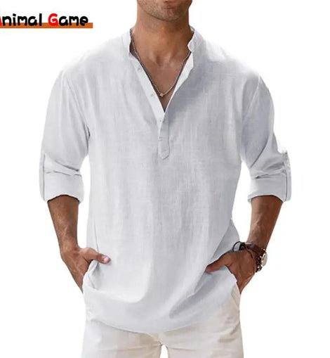 Camisa de Algodão e Linho Leve para Homens